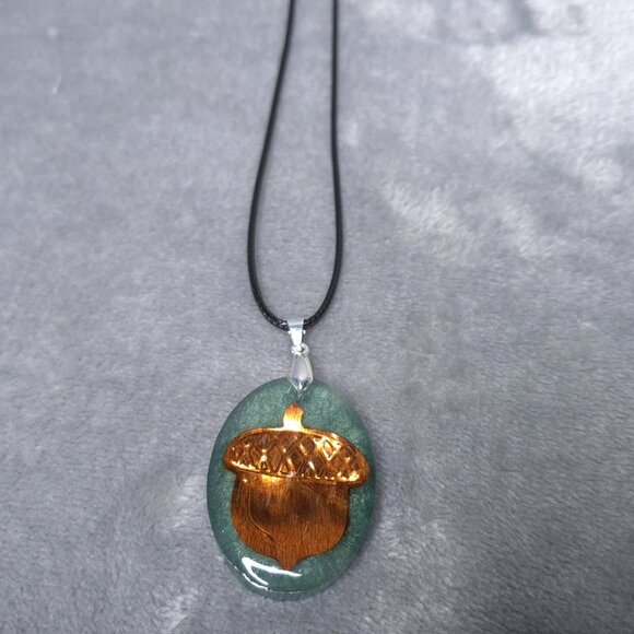 Handmade Resin Acorn Pendant Necklace Black Cord Nature-Inspired Jewelry - Picture 1 of 4